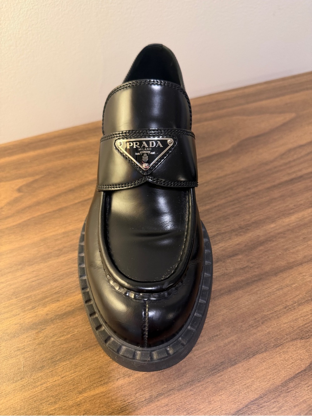 Prada Leather Triangle Logo Black Loafers - Picture 7 of 15
